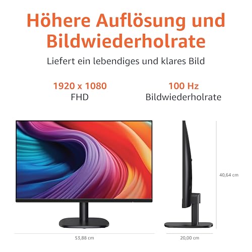 Amazon Basics Monitor 24 Zoll (61 cm), FHD 1080p, max. 100 Hz, VESA-kompatibel, integrierte Lautsprecher, Schwarz
