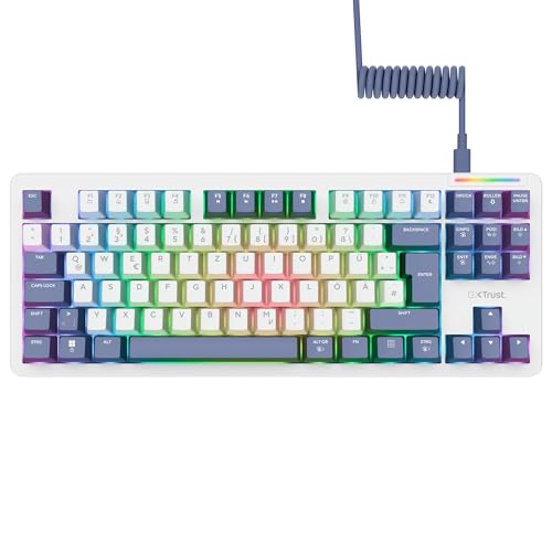 GXTrust Xyra Gasket TKL Mechanische Tastatur Deutsches Layout (QWERTZ) | Hot-Swap Creamy Gaming Tastatur 80%, USB Kabel, RGB Beleuchtung Programmierbar, 5-pin Leobog Linear 60M Schaltern, Weiß