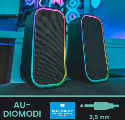 Speedlink Token Gaming PC Lautsprecher Bluetooth - RGB Gaming Lautsprecher, 3,5mm AUX Klinke oder Bluetooth Verbindung, 6 Beleuchtungsmodi, 12W, schwarz