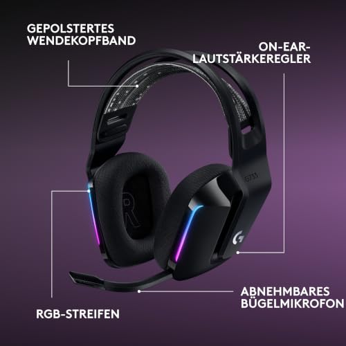 Logitech G G733 Lightspeed Kabelloses Gaming-Headset für PC & Streamer | Kopfbügel, LIGHTSYNC RGB, Blue VO!CE, PRO-G-Lautsprecher, ultraleicht, 29 Std. Akku, 20 m Reichweite, kabellose Headsets