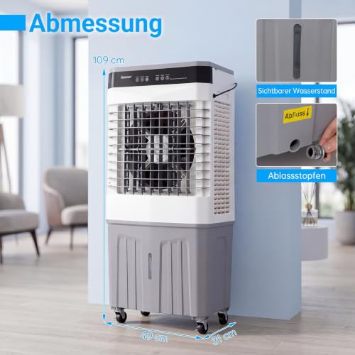 COSTWAY Luftkühler mit Wasserkühlung, mobile Klimaanlage ohne abluftschlauch leise, Kühlventilator mit Wassertank, 12H Timer, 2 Modus, Verdunstungskühler mit Rollen (49 x 31 x 109 cm)