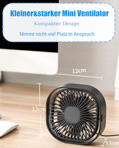 benpen Mini Ventilator USB Tischventilator Leise:Schreibtischventilator, Klein Aber Leistungsstark, Grow Klein Fan Mit 3 Stufe,USB Lüfter Pflanzen Schreibtisch Schlafzimmer Zuhause BüRo im Freien PC