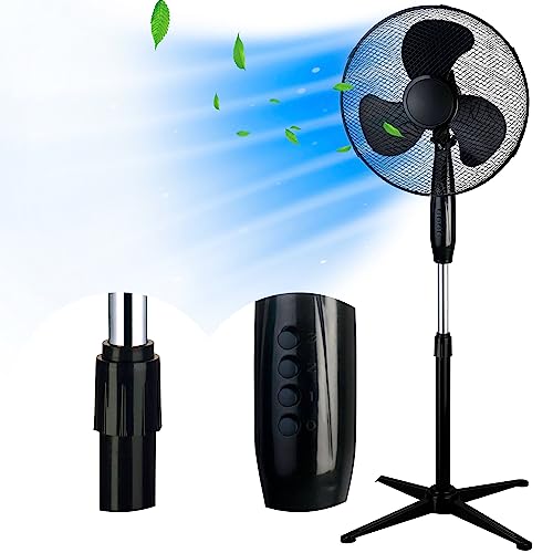 EXTRALINK Standventilator 40 cm – Leiser Bodenventilator 3 Geschwindigkeiten, Oszillation, Neigungsverstellung & 3 Rotorblättern – Kompakter Ventilator für Schlafzimmer, Büro & Zuhause – 45W Schwarz