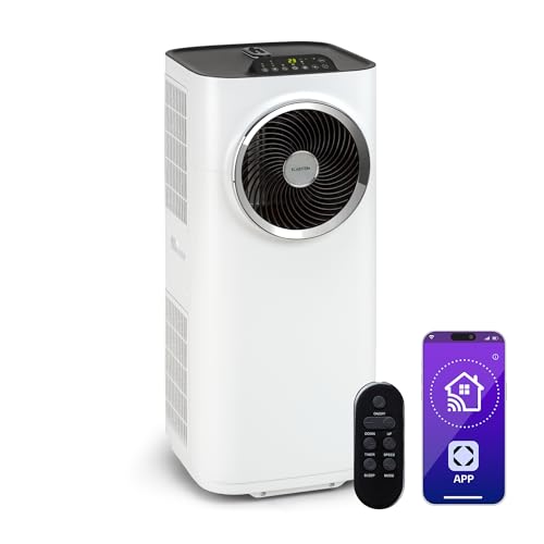 Klarstein Kraftwerk Smart 12K Mobiles Klimagerät – 12000 BTU, 35-59 m², App & Alexa Steuerung, 3-in-1 Kühlung, Entfeuchter & Ventilator, Leise, Timer, Ablaufschlauch Inkl., Weiß