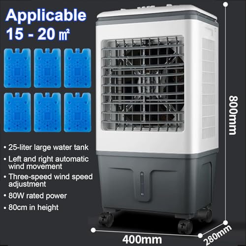 Kommerzieller Verdunstungsluftkühler-Ventilator, tragbarer Sumpfkühler mit 3 Geschwindigkeiten, Verdunstungskühler mit 120°-Oszillation, 3-in-1-Klimaanlage, großer Wassertank, leistungsstarker