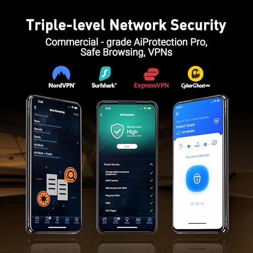 ASUS TUF Gaming BE6500 Dual Band Wi-Fi 7 Extendable Gaming Router | 802.11be, 4x 2.5 GbE-Ports, 3-stufige Portweiterleitung, Smart Home Master, AiMesh-Unterstützung, AiProtection Pro