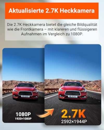 VANTRUE E2 2.7K+2.7K Dashcam vorne hinten, WDR Nachtsicht mit Fernbedienung | Dash cam Dual 1944P Front und Hinten, 5GHz WiFi 9MB/S GPS, 24/7 Parküberwachung, G Sensor, Sprachbefehle, 2.45’’