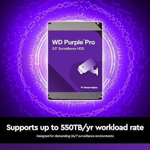 WD Purple Pro 22 TB Interne Festplatte 3,5 Zoll - OptiNAND, 550 TB/Jahr Workload-Rate, 512 MB Cache, 7.200 U/min, AllFrame KI-Technologie