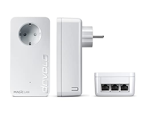 devolo Magic 2 Triple Erweiterungsadapter, Powerline Adapter, bis zu 2.400 Mbit/s, 3x Gigabit-Anschlüsse, ideal für Gaming, dLAN 2.0, Weiß