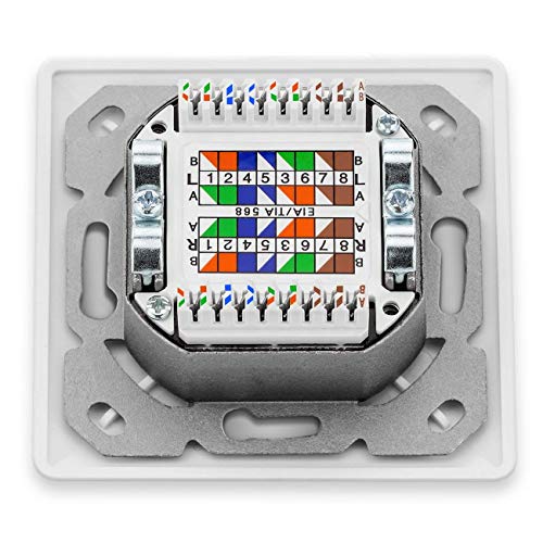 deleyCON CAT6 Universal Netzwerkdose 2x RJ45 Port geschirmt, 1 Stück - Weiß | Aufputz oder Unterputz, 1 Gigabit Ethernet Netzwerk, EIA/TIA 568A&B