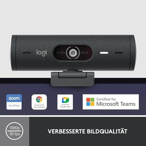 Logitech Brio 500 Full-HD-Webcam, 1080p Webcam, USB-C-Kabel, Graphit | USB Webcam mit Doppelmikrofon, Rauschunterdrückung, automatischer Lichtkorrektur und Zeigemodus, Konferenz-Webcam