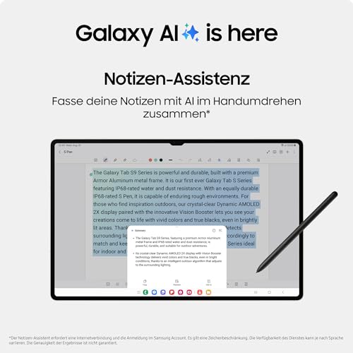 Samsung Galaxy Tab S9+ AI-Android-Tablet, 5G, 512 GB / 12 GB RAM, MicroSD-Kartenslot, Inkl. S Pen, Simlockfrei ohne Vertrag, Graphit, Inkl. 36 Monate Herstellergarantie [Exklusiv bei Amazon]