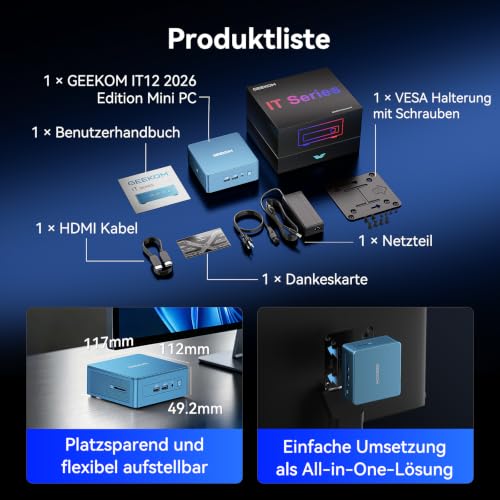 GEEKOM IT12 Mini PC Intel Core U5 125U (AI Boost), 16 GB DDR5 512 GB SSD