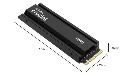 Crucial P510 SSD 1TB M.2 NVMe PCIe 5.0 x4 Gen5 mit Kühlkörper, bis zu 11.000 MB/s Lesen, 9.500 MB/s Schreiben, für Desktop PC & PS5, TLC NAND, Interne Festplatte - CT1000P510SSD5-01