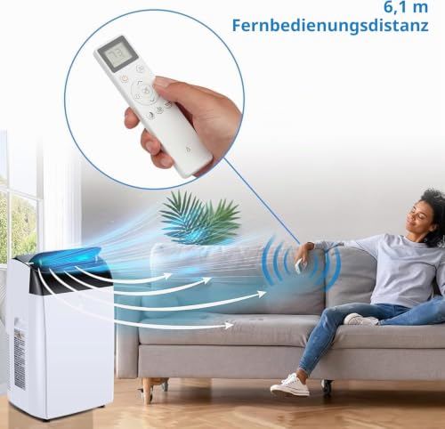 Tragbare 3-in-1-Klimaanlage mit 10000 BTU – mit Fernbedienung, Ventilator, Luftentfeuchter, leisem Betrieb und Rollen; geeignet für Schlafzimmer, Wohnzimmer und Büros.