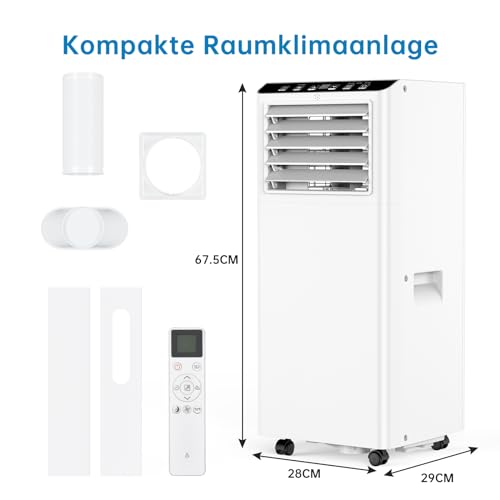 Garvee Mobile Klimaanlage 9000 BTU, klimaanlage mobil leise 64dB, 3-in-1 Klimaanlage mit MobilKühlen+Entfeuchten+Lüften, Fenster-Kit, 24h Timer+Fernbedienung, bis 35 m²