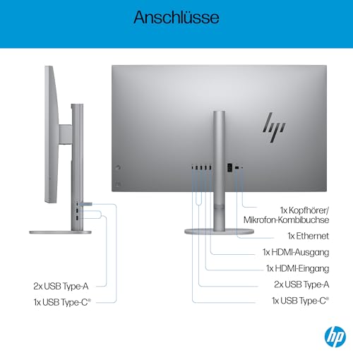 HP OmniStudio X 32-c0275ng All-in-One KI PC, 31.5 Zoll Entspiegeltes UHD-4K-Display, Intel Core Ultra 7 155H, 16 GB DDR5-SDRAM, 1 TB SSD, Intel Arc Graphics, Windows 11 Home, QWERTZ Tastatur, Silber