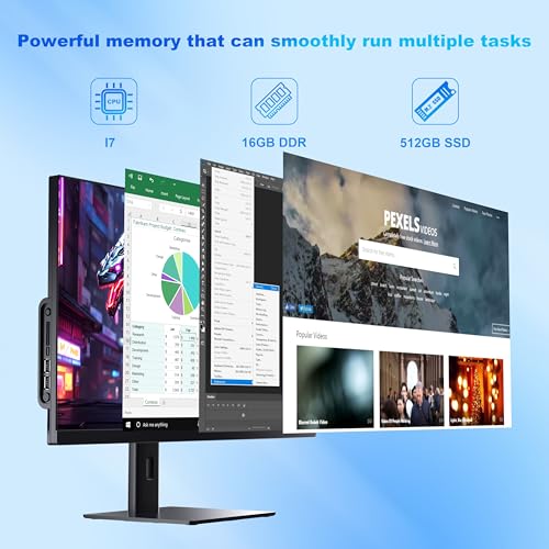 SUKOTOP All-in-One Computer 27 Zoll Core i7 (bis zu 3.0GHz) 512GB SSD 16GB RAM PC mit drehbarem Display, versteckte Webcam, WiFi6 Dual Band Bluetooth 5.3 - Ideal für Homeoffice, Videobearbeitung und