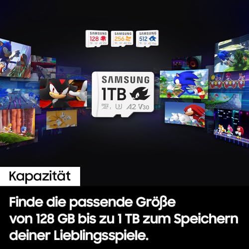 Samsung Sonic the Hedgehog(TM) microSD-Karte + SD-Adapter, Speicherkarte mit 128 GB, UHS-I U3, Full HD & 4K UHD, 180 MB/s Lesen, 130 MB/s Schreiben, Datenspeicher für Handheld-Konsolen, MB-MD128SA/LC1