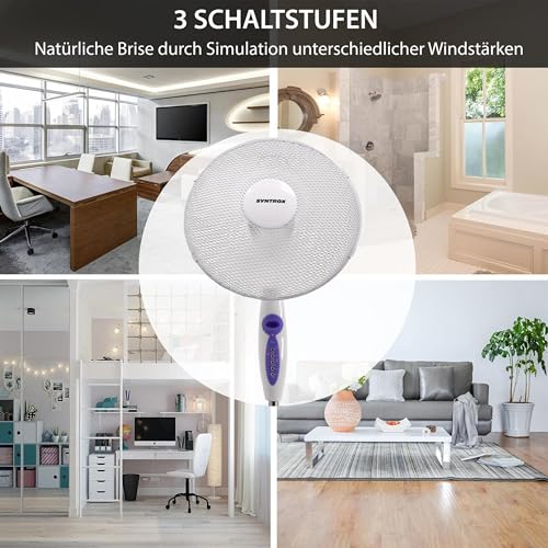 Syntrox Oszillierender Ventilator Splendrox | Standventilator | Bodenventilator, mit Timer und Fernbedienung, 3 Schaltstufen, 50 Watt, angenehme Luftbewegung