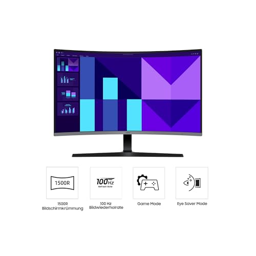 SAMSUNG 32 Zoll Essential S3 S39GD, Full HD (1.920 x 1.080), Computer-Monitor, PC-Bildschirm, 100 Hz, 1800R Curved, Game Mode, Eye Saver Mode, LS32D396GAUXEN