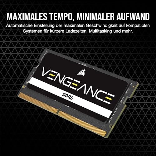CORSAIR Vengeance SODIMM DDR5 RAM 24GB (1x24GB) Bis zu 5600MHz CL48-48-48-90 1.10V Intel XMP 3.0 Laptop-Speicher – Schwarz (CMSX48GX5M2A5600C48)