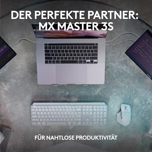 Logitech MX Keys S kabellose Tastatur (Pale Grey) | Low Profile, Fluid Quiet Typing, Programmable, Backlighting, Bluetooth, USB C, für Windows PC, Linux, Chrome, Mac, QWERTZ