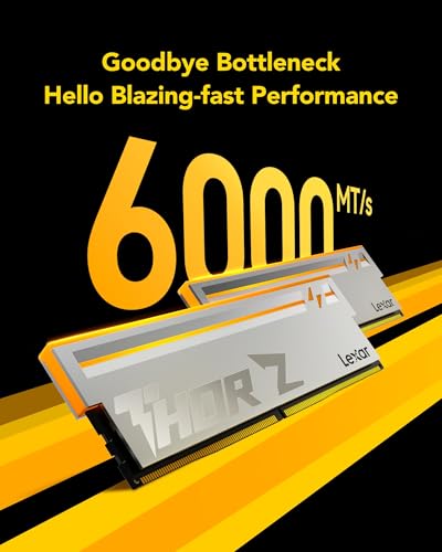 Lexar Thor Z Series RGB DDR5 RAM 32GB Kit (2x16GB) 6000 MHz, DRAM 288-Pin UDIMM Desktop-Speicher, Hochleistungs Gaming Computerspeicher unterstützt Intel XMP 3.0/AMD Expo, On-die ECC, 1.35V Silber