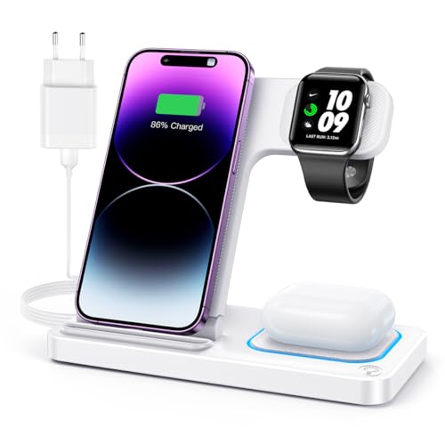 DUMTERR 3 in 1 Apple Ladestation für Apple Watch und iPhone iPod, iPhone Ladestation für iPhone 17 16 15 14 13 Pro Max, Wireless Charger für iWatch/AirPods - Faltbare & Tragbare Kabelloses Ladegerät