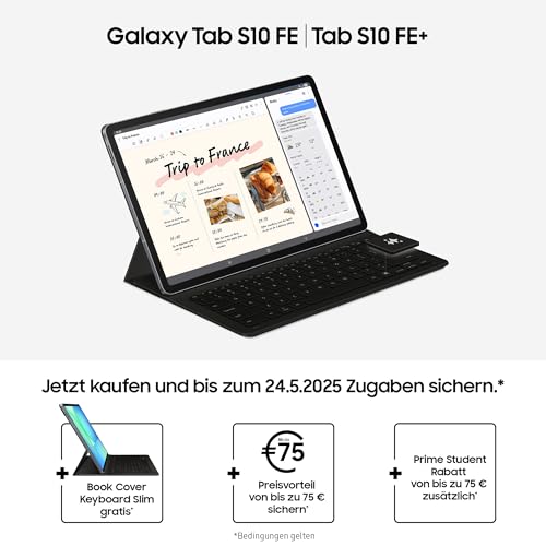 Samsung Galaxy S10 FE+ AI-Tablet, Android Tablet, 128 GB Speicher, 8 GB RAM, 33,28 cm/13,1" Display, Inkl. S Pen, Wi-Fi, Lange Akkulaufzeit, Gray, 36 Monate Herstellergarantie [Exklusiv auf Amazon]