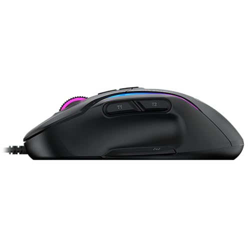 Turtle Beach Kone II ergonomische RGB-PC-Gaming-Maus mit Kabel | Ash Black, 26K-DPI-Sensor, optische Schalter, 23 belegbare Eingaben, ergonomisch, 4D Scroll Wheel, Gleiter aus reinem PTFE