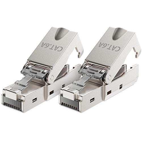 deleyCON CAT 6a Netzwerkstecker RJ45 LSA, geschirmt, 10 Gbit/s, 2 Stück | Mit LSA Anschluss für starre Verlegekabel, LAN Kabel, Netzwerkkabel, CAT6a Stecker und Metallgehäuse