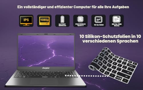 Energizer EnergyBook Pro 18.5 – Laptop mit 18,5" FHD IPS-Display – AMD Ryzen 5 3,7 GHz – 16 GB RAM, 512 GB NVMe SSD – Vega 8 – Windows 11 – Langlebiger 6000-mAh-Akku – QWERTY-Tastatur – Höchstleistung