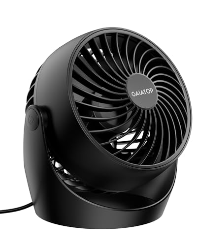 Gaiatop 14 cm Tischventilator, Luftzirkulator, 3 Geschwindigkeiten | Kompakt und kraftvoll, 360° neigbar, 1.5m Kabel für leise Kühlung in Wohnzimmer, Zuhause, Schlafzimmer, Küche oder Büro