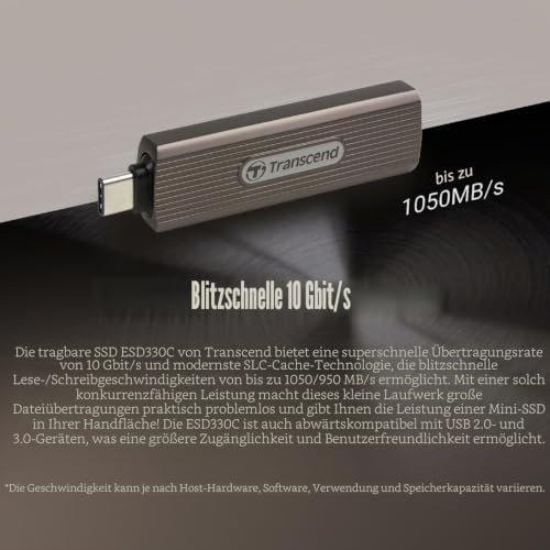 Transcend 2TB ESD330C Portable SSD, bis 1050 MB/s, Metallgehäuse, USB-C