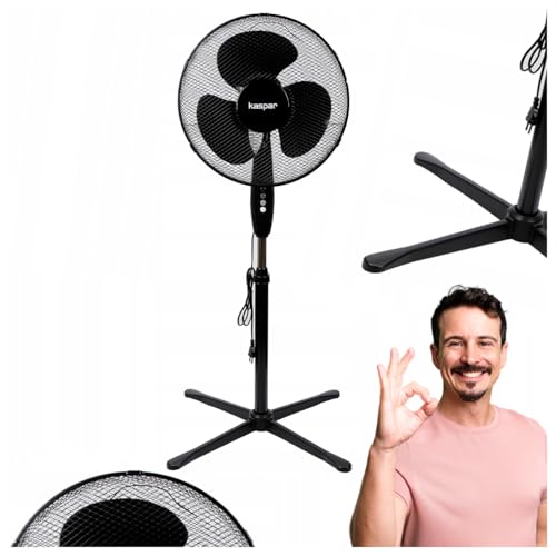 Kaspar Ventilator Standventilator mit 3 Windgeschwindigkeiten Oszillationsfunktion Schwenkfunktion 40 W 40 cm Durchmesser Höhenverstellbar Kreuzfuß Grau