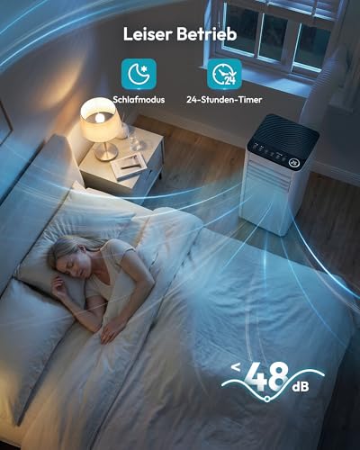 Klimaanlage Mobil - Klimagerät mit Abluftschlauch 7000 BTU | 4-in-1 Mobiles Klimagerät | Leiser Betrieb | Digitaldisplay + Fernbedienung | Fenster-Installationsset | 24h-Timer | Für Räume bis 20 m²