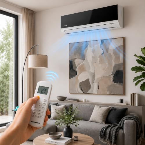 Heinner HAC-MRB12WHWIFI Mirror Klimaanlage 12000 BTU, Split-Klimagerät mit WiFi, A++ Kühlung, A+ Heizung, 3D Inverter, Sleep, Follow Me, Auto-Clean, Silence, Turbo, 8°C Heizfunktion, Schwarz/Weiß