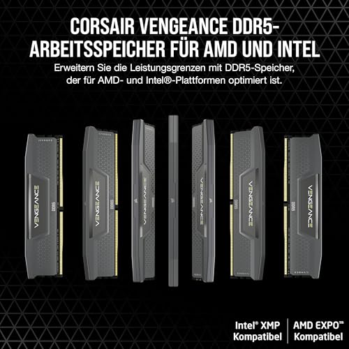 CORSAIR Vengeance DDR5 96GB (2 x 48GB) Bis zu 6000MHz AMD Intel RAM | Arbeitsspeicher für Gaming-PCs, Kompatibel mit AMD EXPO und Intel XMP 3.0, CL36, Grau, CMK96GX5M2E6000Z36