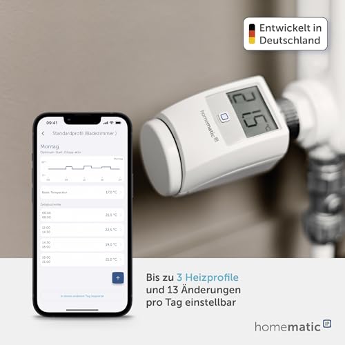Homematic IP Heizkörperthermostat, Packung mit 3, Smart Home, digitaler Thermostat Heizung, Heizungsthermostat, Steuerung per App, Alexa & Google Home, einfache Installation, Energie sparen, 140280A0