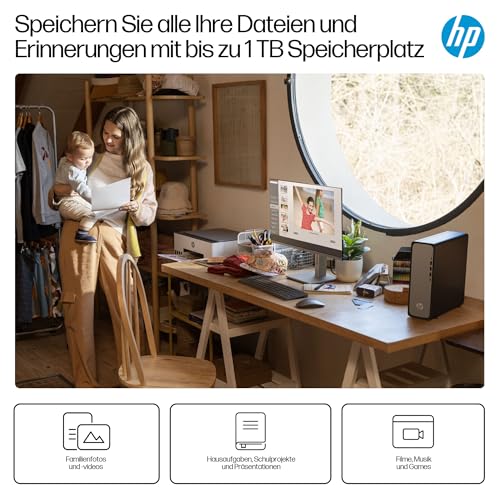 HP OmniDesk Slim Desktop S03-0250ng, Intel Core i5-14400, 16 GB DDR5 RAM, 512 GB PCIe Gen4 SSD, Intel UHD Graphics 730, Windows 11 Home, Wi-Fi 6, USB Type-C, Meteor Silver/Jack Black