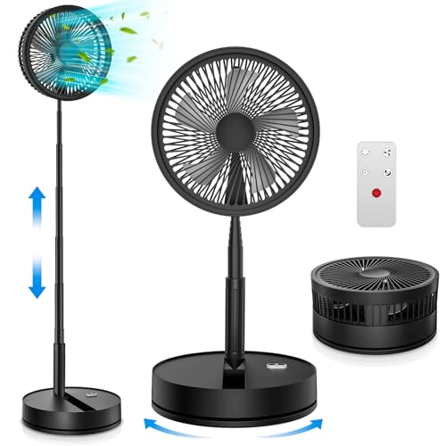 Oszillierender Ventilator Leise mit Fernbedienung, 9" Mini USB Tragbarer Tischventilator Standventilator, 7200mAh Akku Batterie Table Floor Fan mit Timer für Hause Schlafzimmer Büro Outdoor Reise