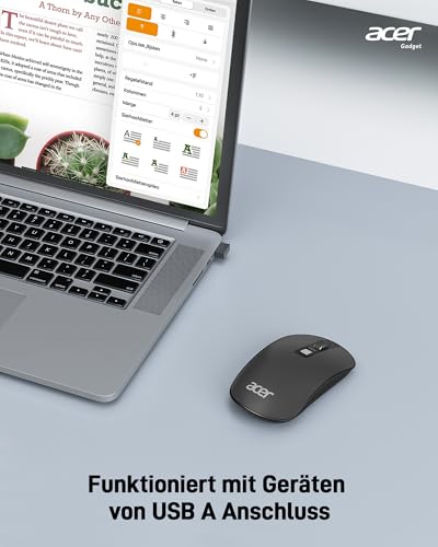 acer Ultradünne Maus Kabellose, Tragbare 2,4 GHz Funkmaus, Wireless Mouse | mit 800/1200/1600 einstellbare DPI, 4 Tasten Kabellos Computermaus, Maus Kabellos Laptop, Dell XPS, ASUS, Surface