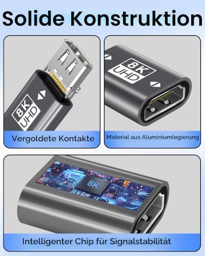 BRV Explorer HDMI Kupplung 8K 2 Pack, HDMI Buchse auf Buchse Verbinder 2.1, HDMI Verlängerung Adapter Kompatibel mit 8K@60Hz/ 4K@120Hz UHDHDR eARC 3D Dolby, für Laptop, HDTV, PC, Monitor, Roku TV