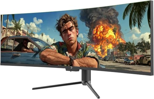 GAMEPOWER DQ49 49 Zoll Ultrawide Curved Gaming Monitor, 120Hz, 1ms, DQHD | 5120x1440, 32:9 VA Panel, HDR400, Adaptive Sync, Höhenverstellbar, Lautsprecher, HDMI & DP PC Bildschirm