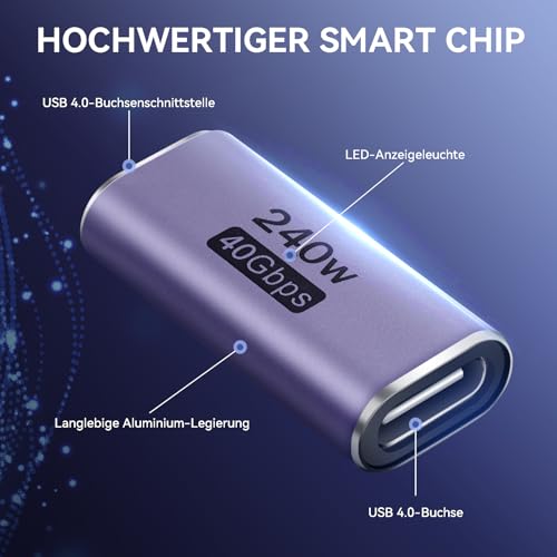 ELUTENG USB C Kupplung 40Gbps, 240W Schnellladung Typ C Buchse auf Buchse Adapter unterstützt 8K@60Hz USB C Verbinder für iPhone 17 16 15 Series (3)
