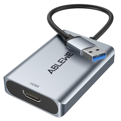 ABLEWE USB zu HDMI Adapter, Upgraded Aluminium HDMI zu USB 3.0.2.0 Audio Video Grafik Konverter Kabel f¨¹r PC Laptop Monitor Projektor Desktop TV, Unterst¨¹Tzung Mac OS, Windows 10/8.1/8/7