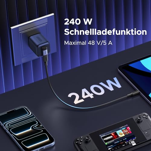 UGREEN USB C Winkel Adapter 90 Grad 3 Stück, Max. 40Gbps Datenübertragung | USB C Stecker auf Buchse, 240W Schnellladeadapter, 8K@60Hz für Steam Deck Laptop Tablet Handy Spielkonsole usw.