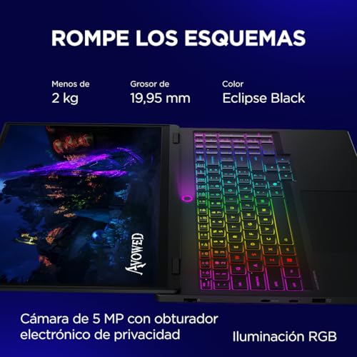 Lenovo Legion 5 Gen 10 Gaming-Laptop IA 15,1 Zoll WQXGA OLED (Intel Core i7-13650HX, NVIDIA GeForce RTX 5070, 32 GB RAM, 1 TB SSD, Wi-Fi 7, ohne Betriebssystem), spanische RGB-Tastatur, Schwarz