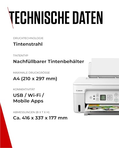Canon PIXMA G3571 Tintenstrahldrucker mit Tintentank, kabelloses AirPrint | Fotodrucker A4 für randlose Fotos; nachfüllbare Tintentanks, 6.000 Seiten Schwarz; WiFi Direct, Mopria, Scannen, Kopieren